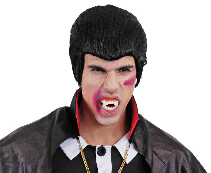 Men's Deluxe Black Vampire Dracula Wig Halloween Accessory