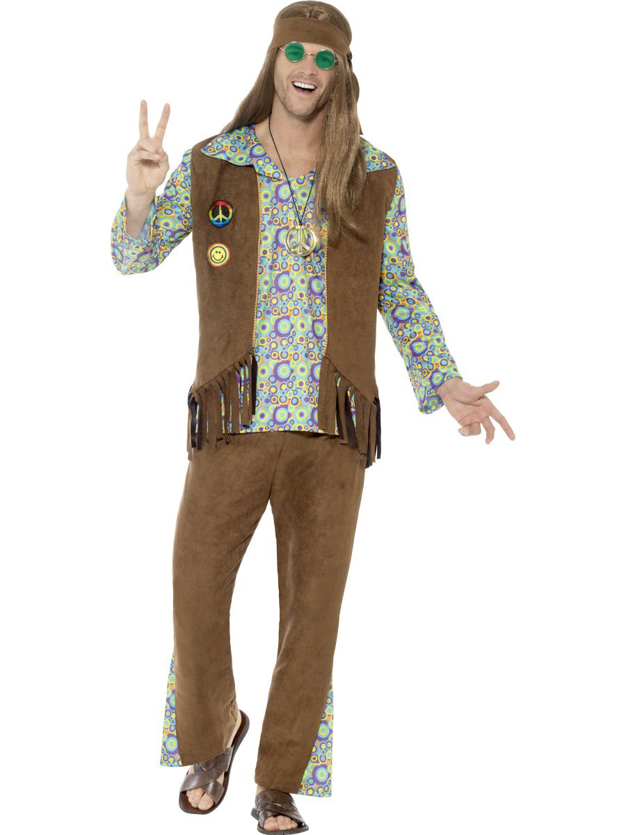 1960s Hippie Men's Costume with Trousers, Top, Waistcoat