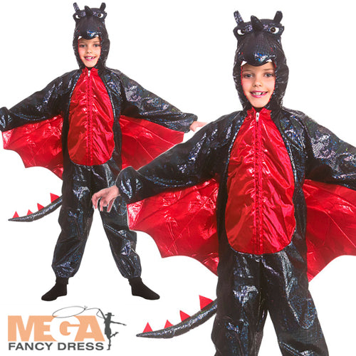 Deluxe Black Metallic Dragon Kids Costume