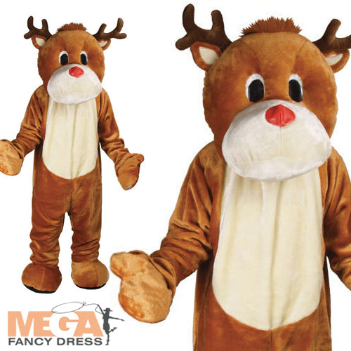 Adult Christmas Rudolf Red Nose Reindeer Mascot Fancy Dress Costume
