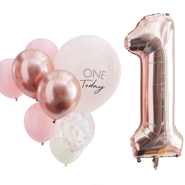 Pink & Rose Gold 1st Birthday Balloons Party Decorations