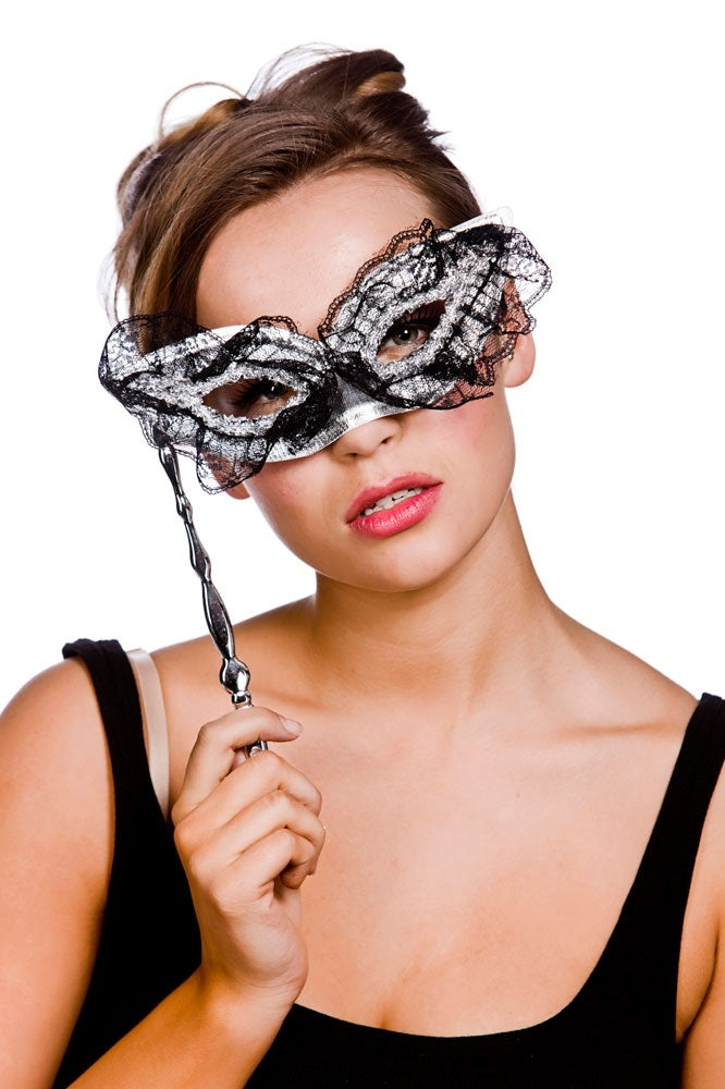 Lace Eyemask with Handle Elegant Masquerade Accessory