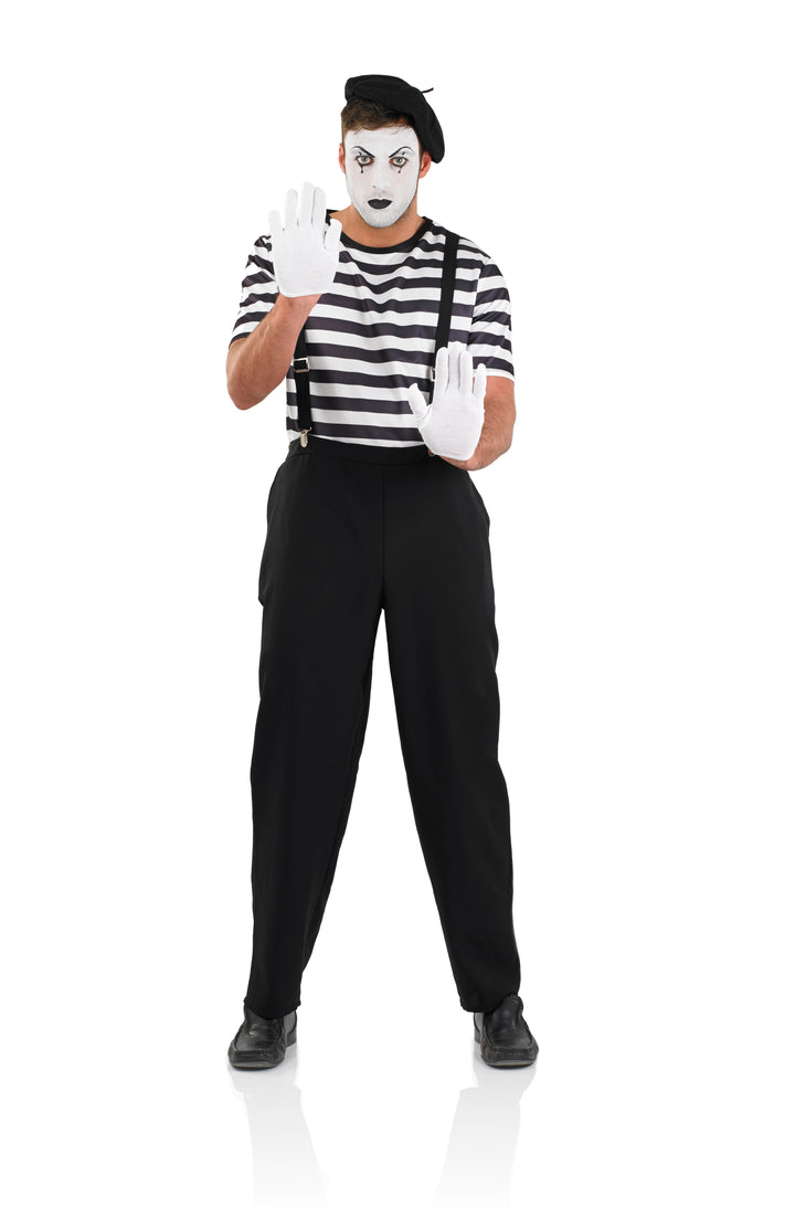 Mens French Clown Mime Street Artist Circus Carnival Costume