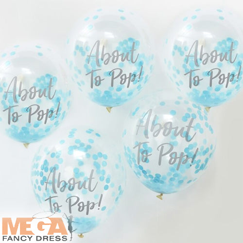 About To Pop Blue Confetti Balloons Baby Shower Decor