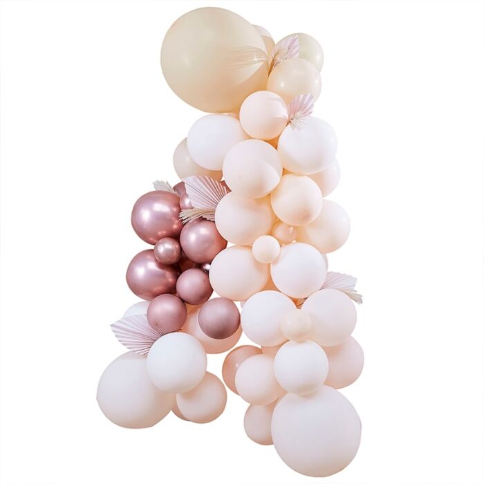 Pampas, White, Peach & Rose Gold Balloon Arch Kit Sophisticated Party Decor