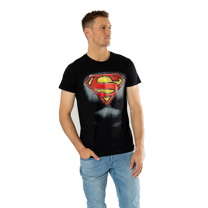Mens Black Superman T-Shirt DC Superhero Costume