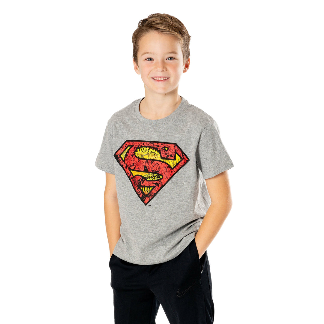 Superman Kids Grey Comic Strip Logo T-Shirt