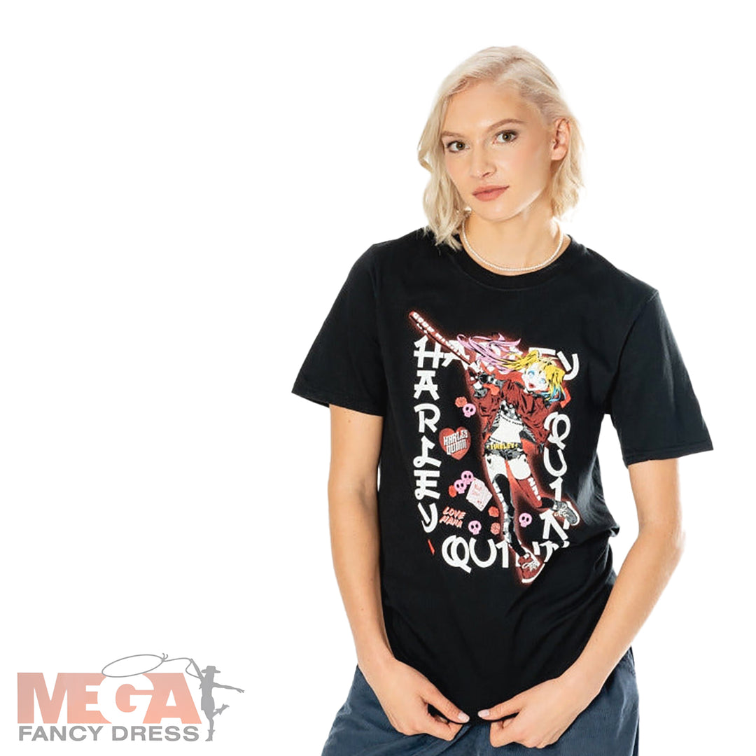 Adults Harley Quinn Black Anime DC T-Shirt Costume