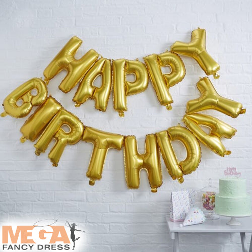 Gold Happy Birthday Foil Balloon Bunting Celebration Decor