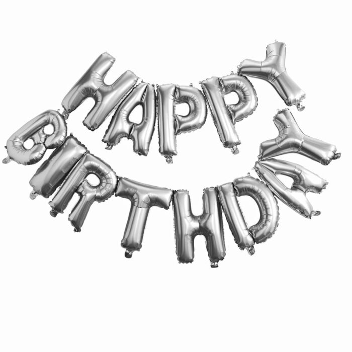 Silver Happy Birthday Foil Balloon Bunting Celebration Decor