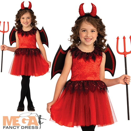 Girls Red Devil Satan Sinner Halloween Fancy Dress Costume