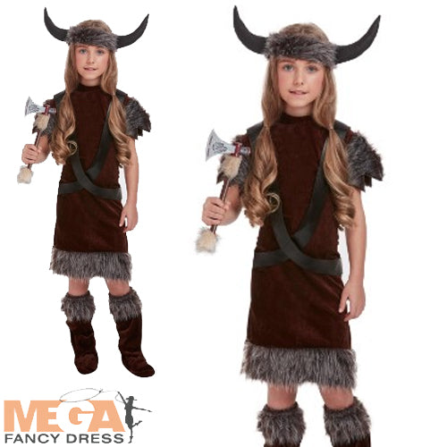 Girls Viking Saxon Warrior Fancy Dress Costume