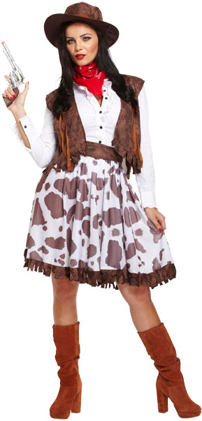 Ladies Cowgirl Fancy Dress Western Costume + Cowboy Hat