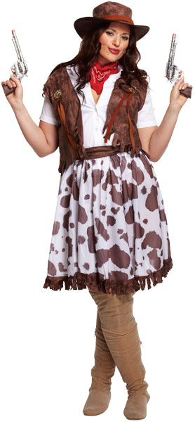 Ladies Cowgirl Fancy Dress Western Costume + Cowboy Hat