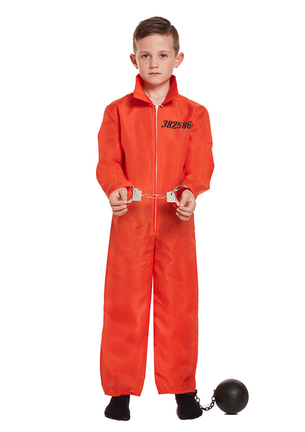 Boys Orange Prison Convict Inmate Overalls Costume
