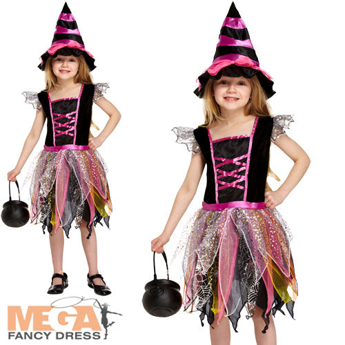 Pink Sparkle Witch Girls Glittering Sorceress Costume