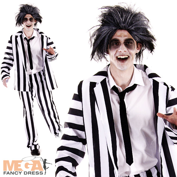 Mens Crazy Ghost Movie Halloween Striped Suit Fancy Dress Costume