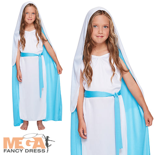 Damen Maria Weihnachtskostüm – Blaues Langärmliges Kleid Mit Weißem Vorderteil + Kopfschleier, Für Krippenspiele & Faschingspartys Damen Maria Weihnachtskostüm – Blaues Langärmliges Kleid Mit Weißem Vorderteil + Kopfschleier, Für Krippenspiele & Faschingspartys