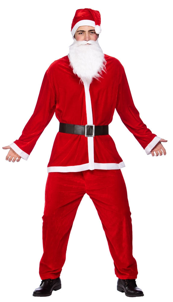 Mens Deluxe Velour Santa Claus Suit + Hat Father Christmas Costume
