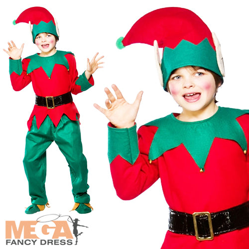 Boys Girls Deluxe Elf Suit Christmas Santas Helper Costume
