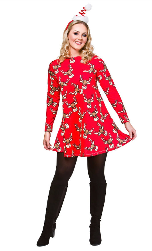 Reindeer Red Christmas Adult Alice Dress main image 1
