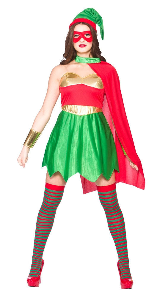 Ladies Elf Superhero Christmas Santa's Helper Costume