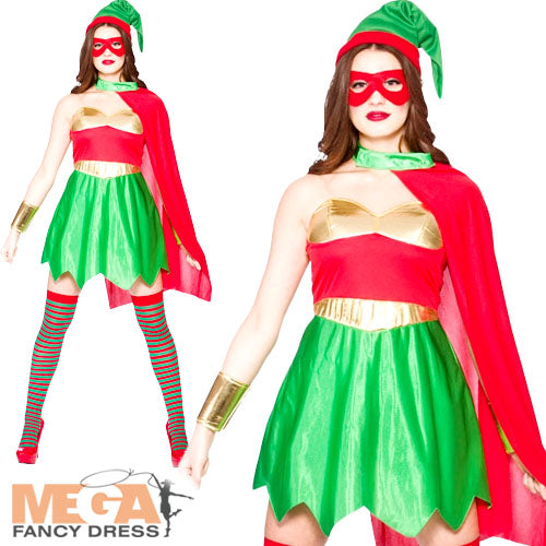 Ladies Elf Superhero Christmas Santa's Helper Costume