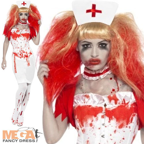 Ladies Blood Drip Nurse Halloween Costume Horror Fancy Dress