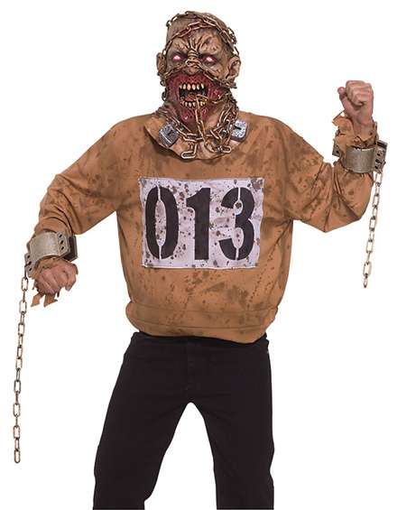 Men's Halloween Horror Zombie Convict Deluxe Chain Head Costume