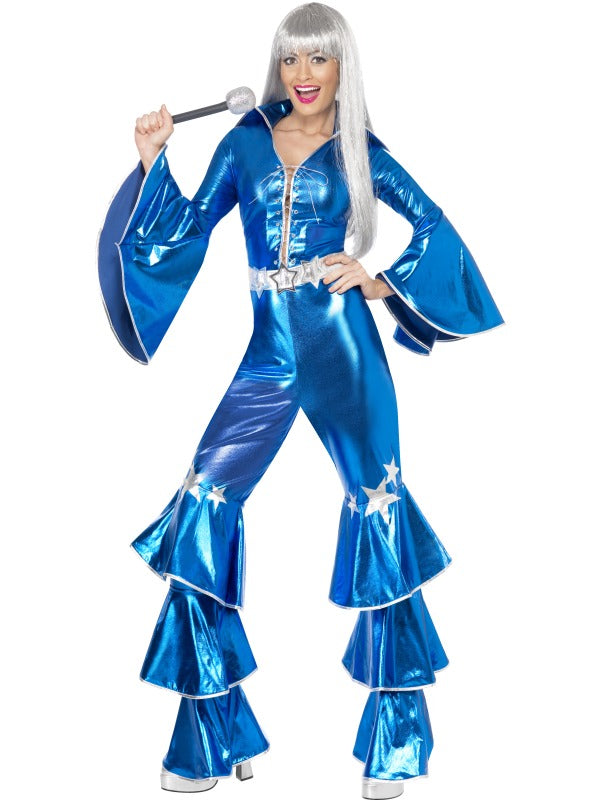 Ladies 1970s Blue Dancing Queen 70s Music Celebrity Fancy Dress Costume