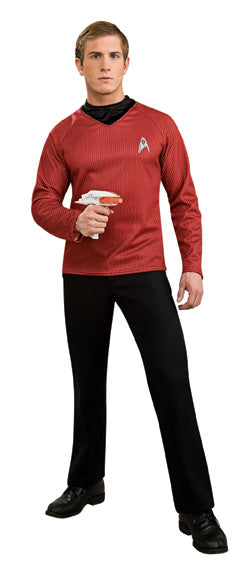Mens Deluxe Scotty Star Trek Red Sci-Fi Uniform Fancy Dress Costume