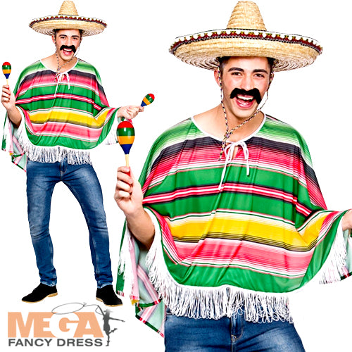 Mexican Bandit Poncho Mens Costume Rugged Outlaw Attire