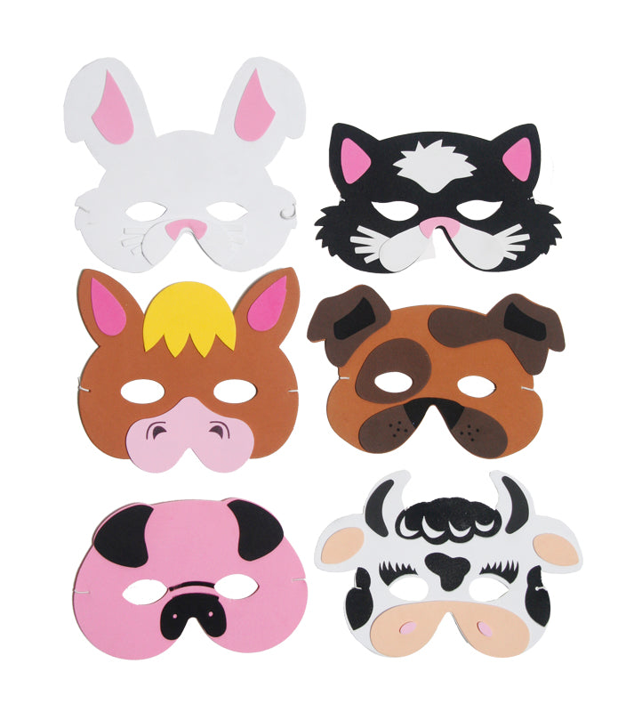 6 Assorted Farm Animal Masks Barnyard Collection