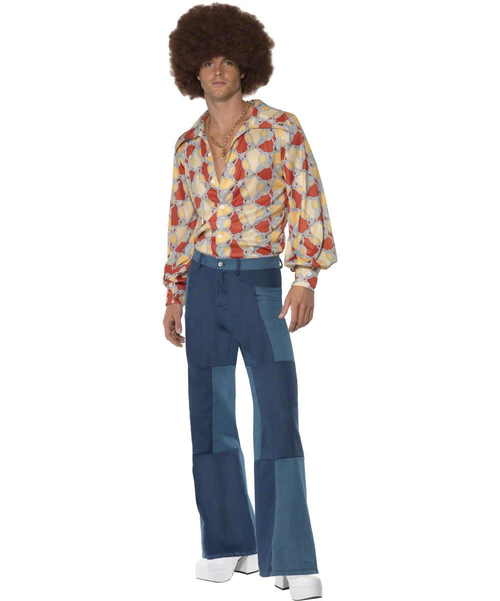 Men's Denim Patchwork 70s Disco Dancer Costume