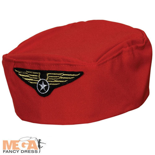 Red Flight Attendant Hat Uniform Costume Accessory