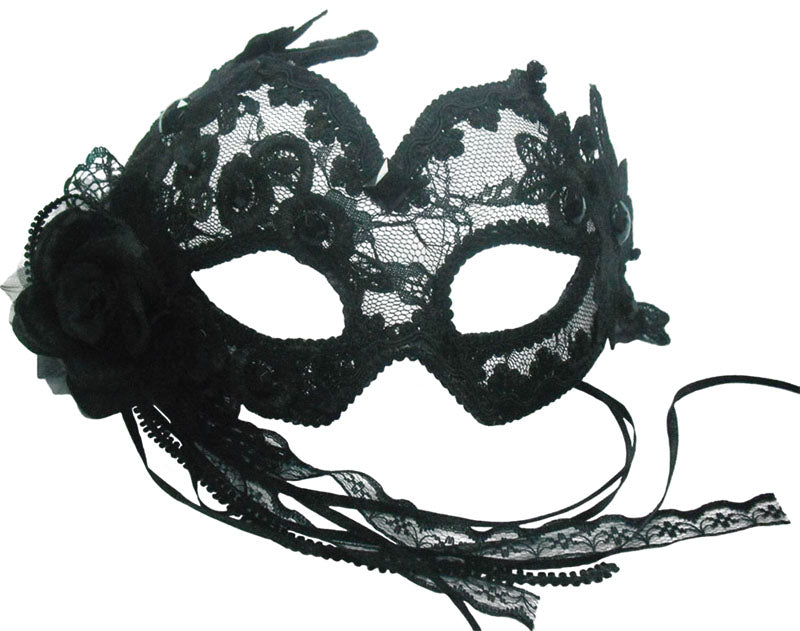 Transparent Flowery Black Eye Mask Delicate Masquerade Accessory