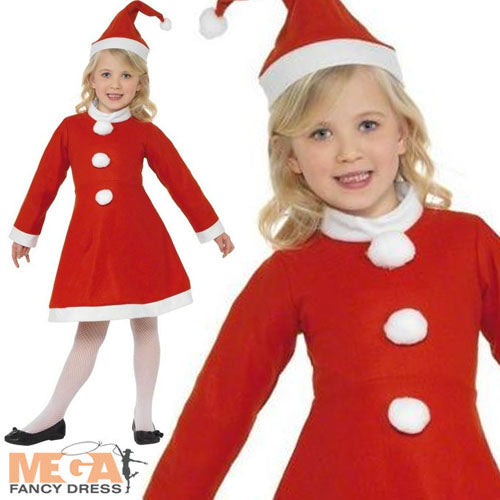 Girls Little Miss Santa Fancy Dress Father Christmas Costume