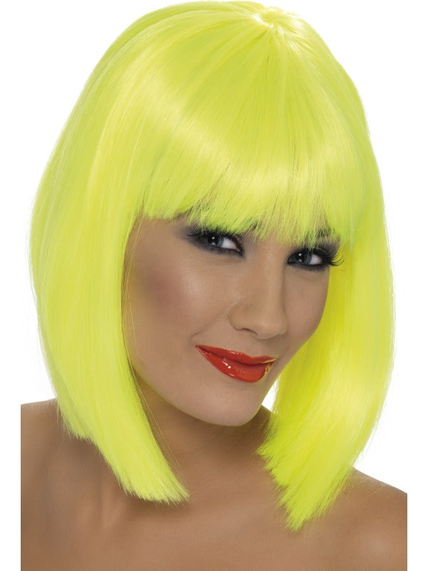Ladies Yellow Glam Neon 70s 80s Wig