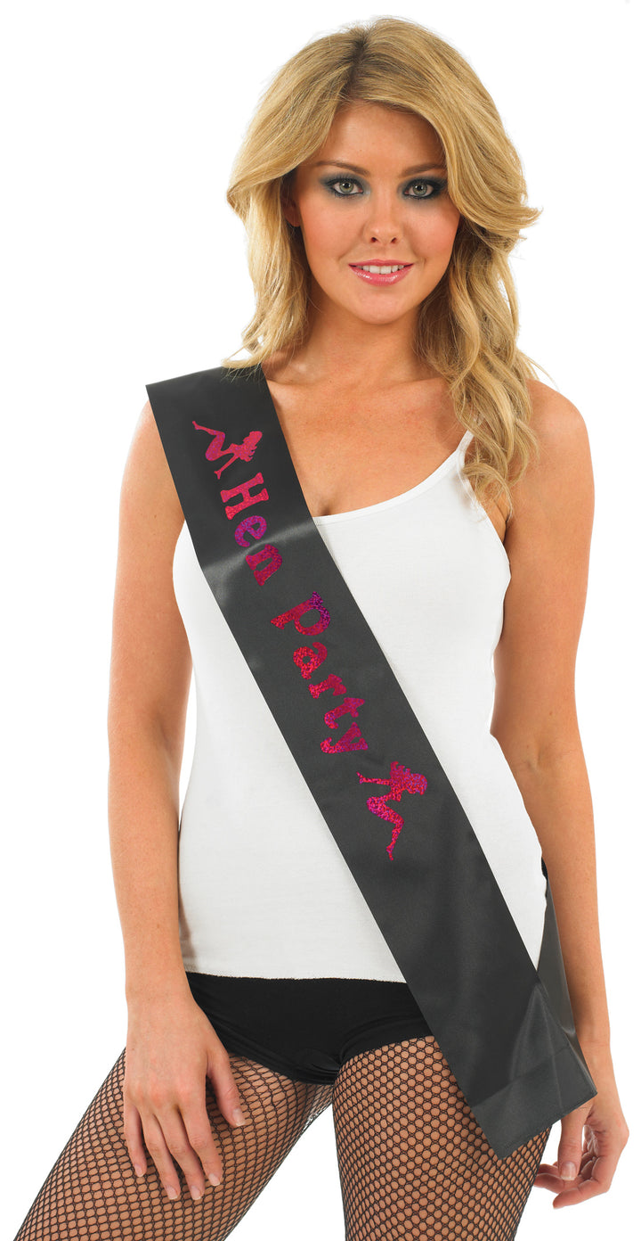 Ladies Hen Party Pink & Black Sash Hen Night Accessory