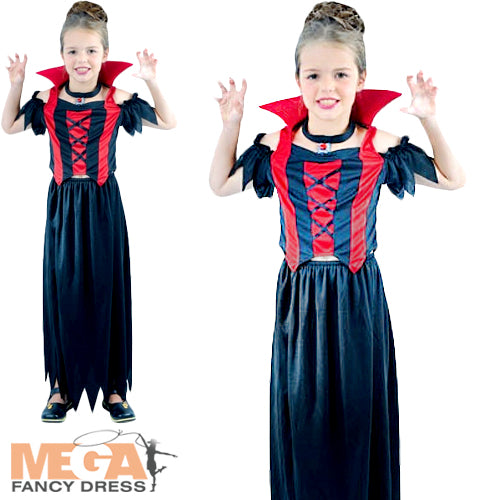 Girls Vampire Halloween Fancy Dress Costume
