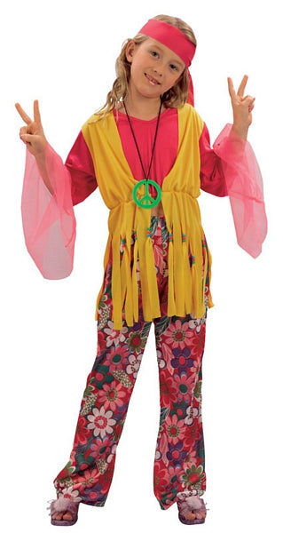 Girls 1960s 1970s Groovy Hippy Hippie Fancy Dress Costume