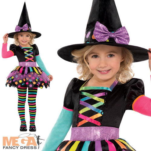 Girls Halloween Rainbow Witch Costume