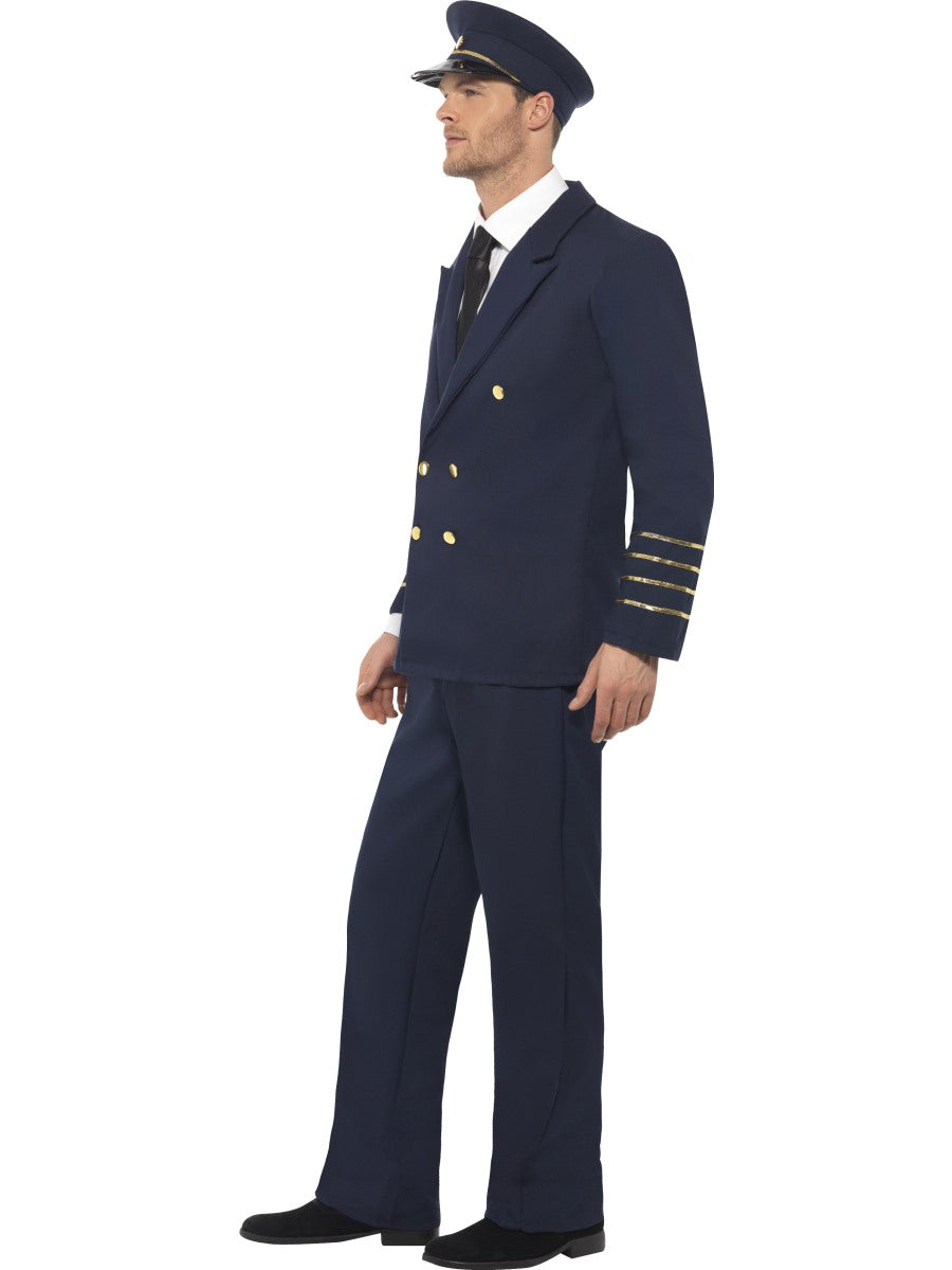 Men's Airline Pilot Captain Navy Blue Uniform Fancy Dress Officer Costume