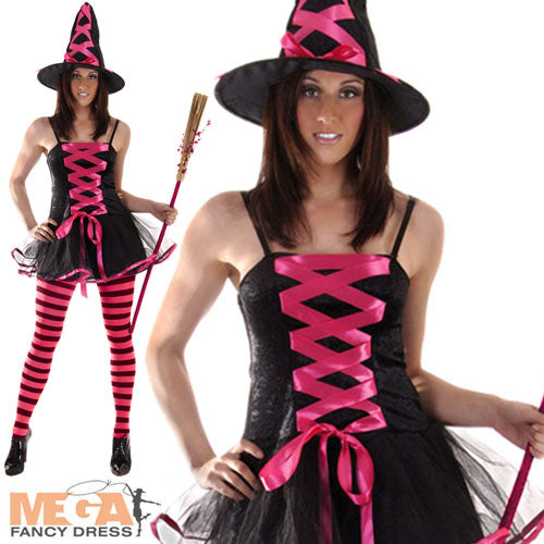Sexy Witch Pink Dress and Hat Enchanting Costume