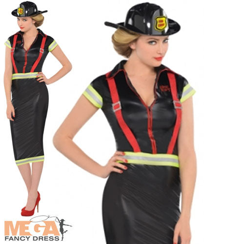 Ladies Pin Up Fire Girl Firefighter Fancy Dress Uniform Costume