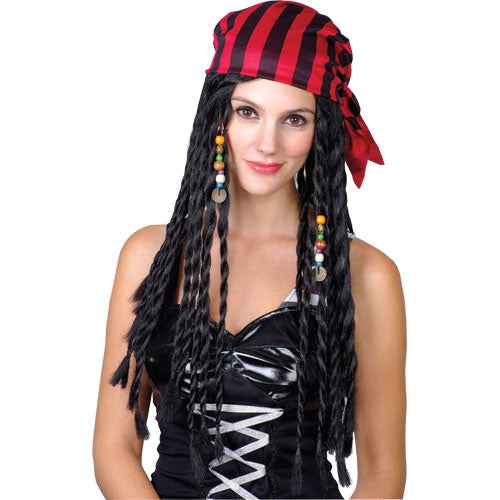 Ladies Pirate Girl Wig Buccaneer Beauty Fancy Dress Costume Accessory