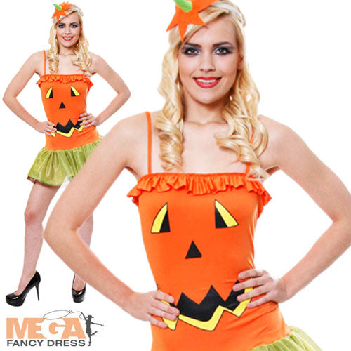 Ladies Pumpkin Halloween Party Fancy Dress Orange Costume