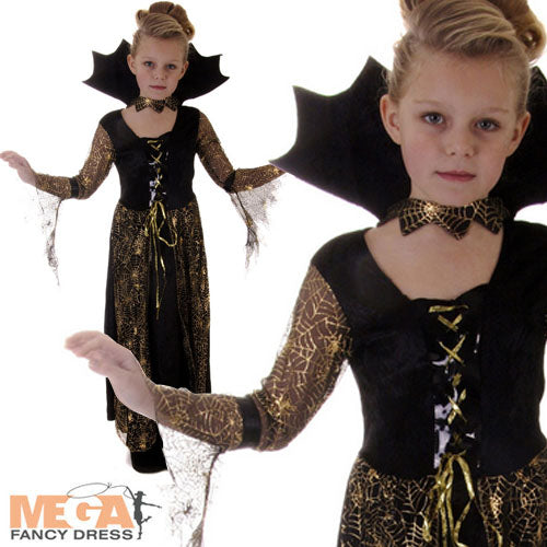 Girls Spiderella Halloween Gothic Web Princess Costume