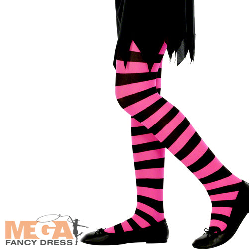 Shop Black and Pink Striped Tights Costume Mega Fancy Dress Mega Fancy Dress UK