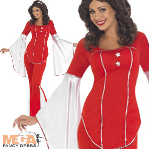 Ladies Red Super Trooper Fancy Dress 1970s Pop Celeb Singer Costume